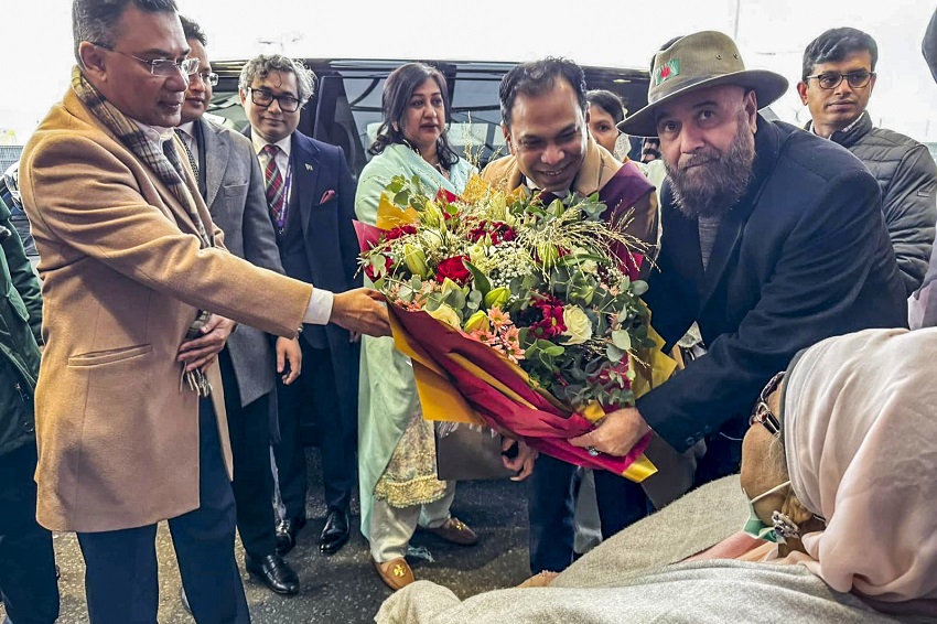 BNP Acting Chairman and Khaleda Zia's elder son Tarique Rahman welcomes the BNP chief at Heathrow Airport. Photo: AR Sumon