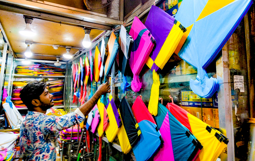 Old Dhaka residents were seen buying kites ahead of Shakrain on Tuesday. Photo: Sumit Ahmed