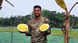 Moulvibazar youth succeeds in yellow watermelon farming