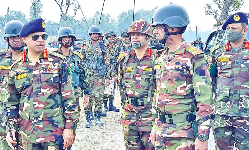 Army Chief General SM Shafiuddin Ahmed inspecting troops
