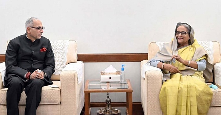 Visiting Indian Foreign Secretary Vinay Kwatra calls on Bangladesh premier Sheikh Hasina at the latter's official residence Ganabhaban in Dhaka on Wednesday, February 15, 2023.