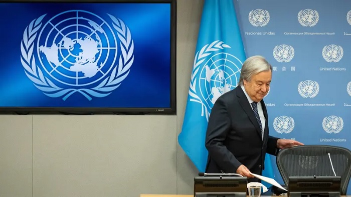 UN Secretary-General Antonio Guterres arrives to deliver remarks during a security council open debate on the maintenance of international peace and security at UN headquarters in New York on November 20, 2023. (AFP)