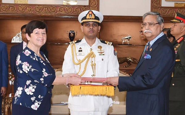 President Mohammed Shahabuddin (right) receives credentials of newly appointed Ambassador of the Czech Republic Dr Eliska Zigova at Bangabhaban in Dhaka on Wednesday (January 31, 2024) 