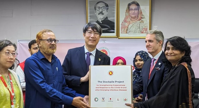 Japanese Ambassador to Bangladesh Iwama Kiminori has handed over Covid COVID-19 testing kits to the Directorate General of Health Services (DGHS)