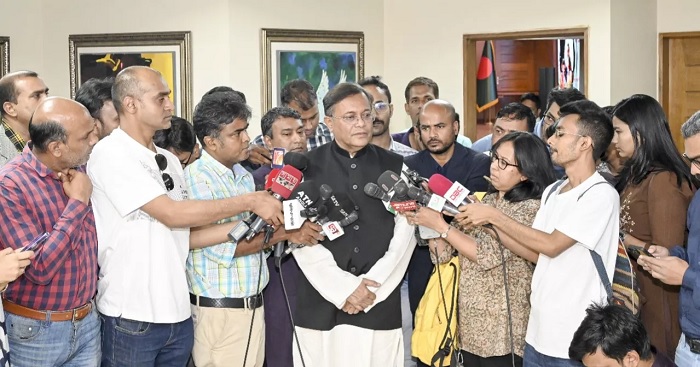 Foreign Minister Hasan Mahmud responds to  questions of reporters at Foreign Service Academy on Sunday