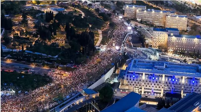 A drone view of anti-government protesters