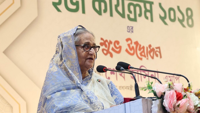 Prime Minister Sheikh Hasina speaks at a function at the Hajj Camp in city's Ashkona on Wednesday