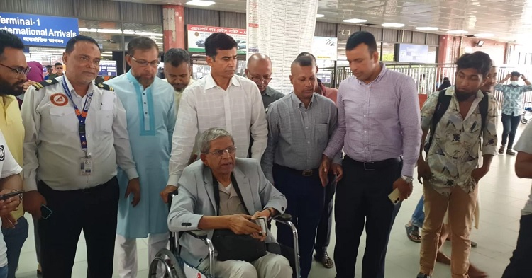 BNP Secretary General Mirza Fakhrul Islam Alamgir arrived at Hazrat Shahjalal International Airport via a flight of Biman Bangladesh Airlines around 12:35pm on Wednesday (May 8) from Jeddah  