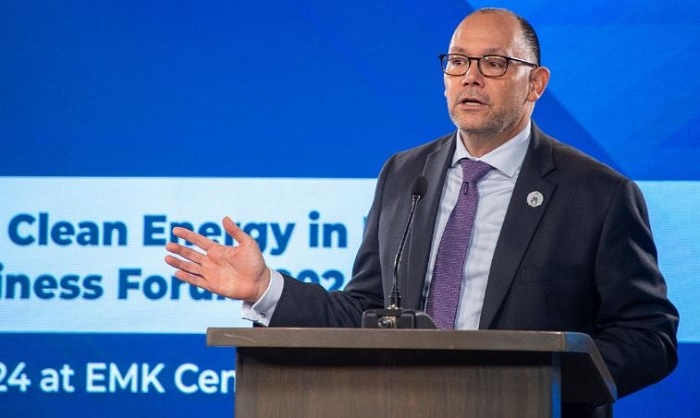 US Ambassador to Bangladesh Peter Haas addresses the Indo-Pacific Business Forum (IPBF) at the EMK Center in Dhaka on Tuesday.