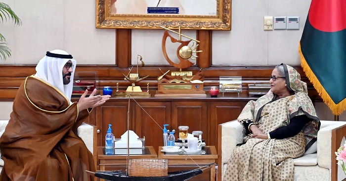 UAE Ambassador Abdulla Ali Abdulla Khaseif Alhmoudi calls on Prime Minister Sheikh Hasina at her official residence Ganabhaban in Dhaka on Thursday (June 13, 2024).