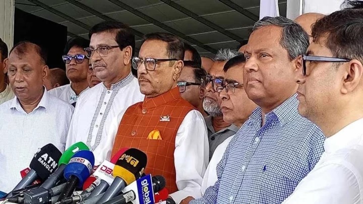 Awami League General Secretary and Road Transport and Bridges Minister Obaidul Quader on Saturday at the venue of the party's public rally to be held on Sunday at Suhrawardy Udyan in the capital marking its founding anniversary 