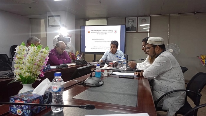 Bangladesh Road Transport Authority (BRTA) Chairman Nur Mohammad Mazumder at a press briefing at the BRTA office at Banani in the capital on Tuesday (June 25).