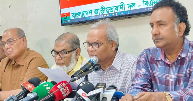 BNP Senior Joint Secretary General Ruhul Kabir Rizvi speaks at a press briefing at the party's Nayapaltan central office in Dhaka on Wednesday 