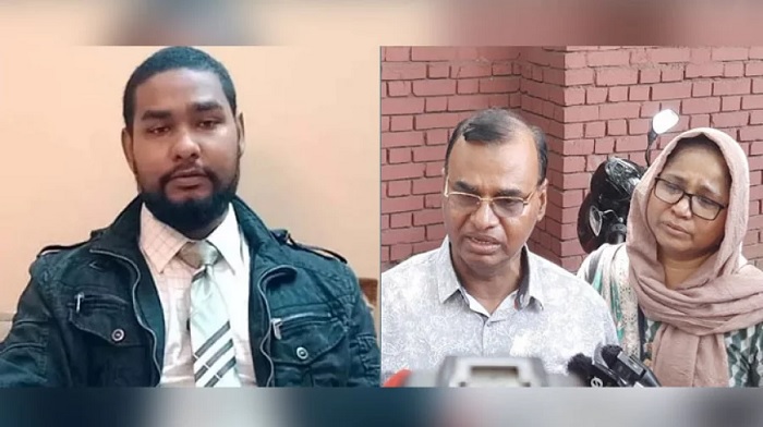 Former BRAC University teacher Asif Mahmud (left) and his anxious parents at the Detective Branch office at Minto Road in Dhaka on Sunday (July 28, 2024)