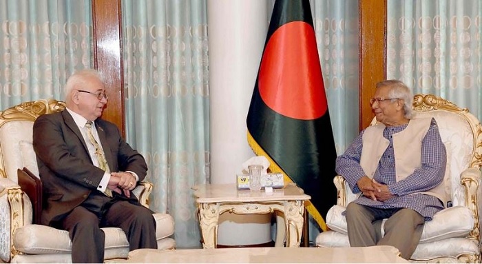 Russian Ambassador to Bangladesh Aleksander Mantytsky calls on Chief Adviser Professor Dr Muhammad Yunus at the state guest house Jamuna in Dhaka on Tuesday 