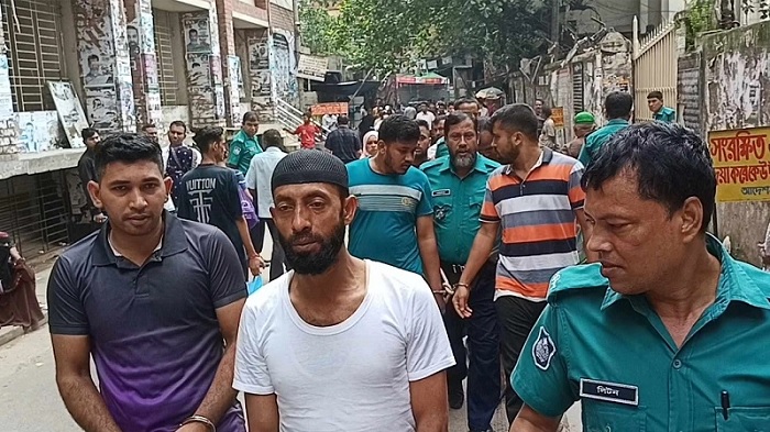 Six Ansar personnel being taken to a Dhaka court on Wednesday.