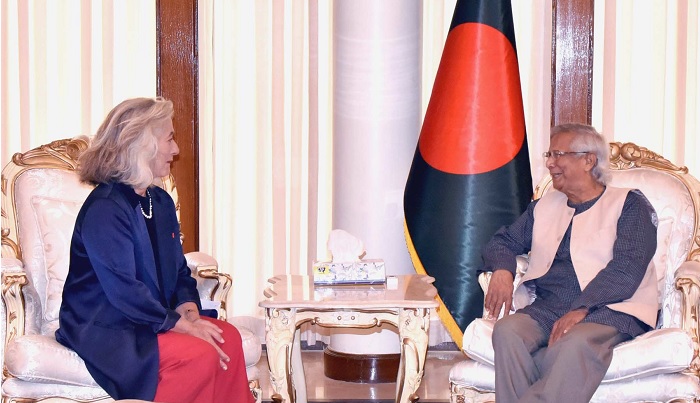 France Ambassador to Bangladesh Marie Masdupuy calls on Chief Adviser Professor Muhammad Yunus at the state guest house Jamuna in Dhaka on Wednesday.