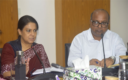 Water resources adviser Syeda Rizwana Hasan speaks at a meeting at Pani Bhaban in the capital on Saturday. Photo: Courtesy