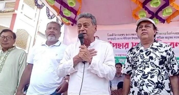 BNP Standing Committee member Amir Khasru Mahmud Chowdhury speaks at a gathering in Khagrachari on Saturday 