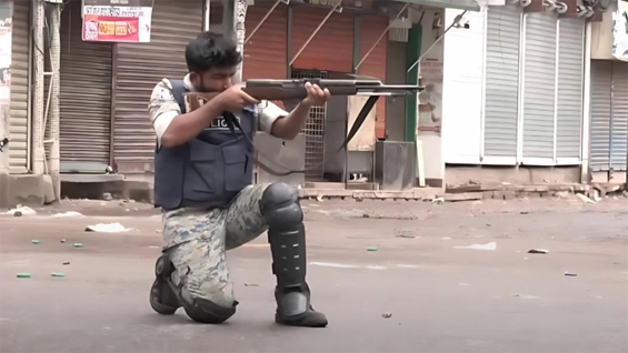 A screengrab from the video that circulated on social media, Md Sujon Hossain is seen shooting at people in Chankharpul area of Dhaka on August 5, 2024. 