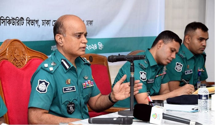 Dhaka Metropolitan Police (DMP) Commissioner Mainul Hassan speaks at a view-exchange meeting with the members of Diplomatic Security Division of the DMP on Friday 