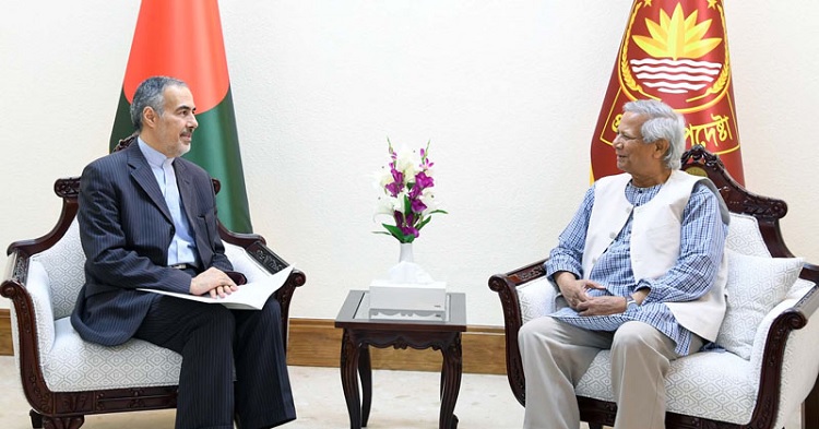 Iran Ambassador in Dhaka Mansour Chavushi pays a courtesy call on Chief Adviser Professor Muhammad Yunus at the latter's office at Tejgaon in Dhaka on Sunday (September 22)