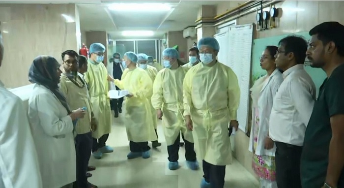 Visiting 10-member Chinese National Emergency Medical Team on Tuesday morning visited the Dhaka Medical College Hospital (DMCH) to see the patients suffered bullet injuries during the student-led uprising in July-August.