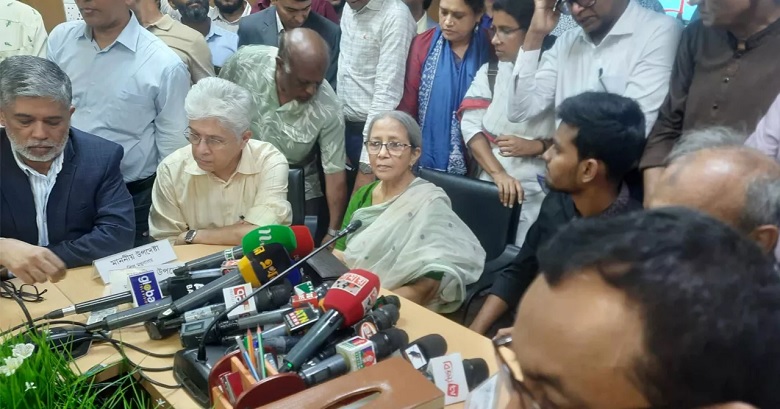 Adviser to the Ministry of Labour and Employment Asif Mahmud Sajib Bhuiyan, Home Affairs Adviser Lt. Gen (Retd) Md. Jahangir Alam Chowdhury, Adviser to the Ministry of Home Affairs Adilur Rahman Khan,  and Fishers and Livestock Adviser Farida Akhtar attend a meeting held at the Labour Ministry's conference room at the Secretariat on Tuesday