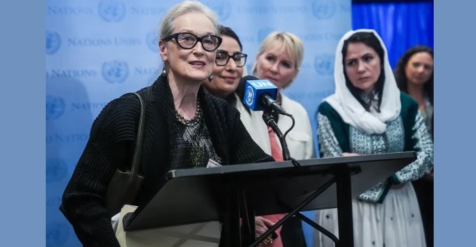 Actor and activist Meryl Streep after attending the meeting on the Inclusion of Women in the Future of Afghanistan, at UN Headquarters in New York City on Sept. 23, 2024. Selcuk Acar/Anadolu via Getty Images