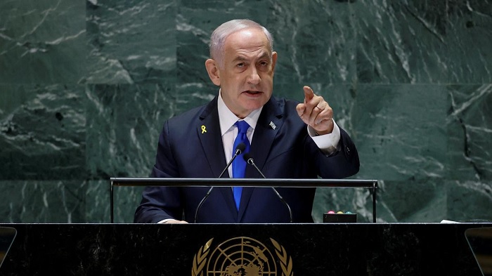 Israel's Prime Minister Benjamin Netanyahu addresses the 79th United Nations General Assembly at U.N. headquarters in New York, on September 27, 2024. PHOTO: REUTERS