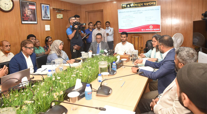 Labour and Employment Adviser Asif Mahmud Shojib Bhuiyan at a discussion between the Bangladesh Garment Manufacturers and Exporters Association (BGMEA) and the Labour Ministry at the ministry on Sunday.