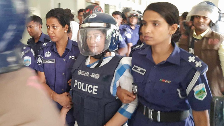 Former MP Dr. Jannat Ara Henry and her husband Shamim Talukder Labu were presented before a Sirajganj court on Wednesday. Photo: The Daily Observer