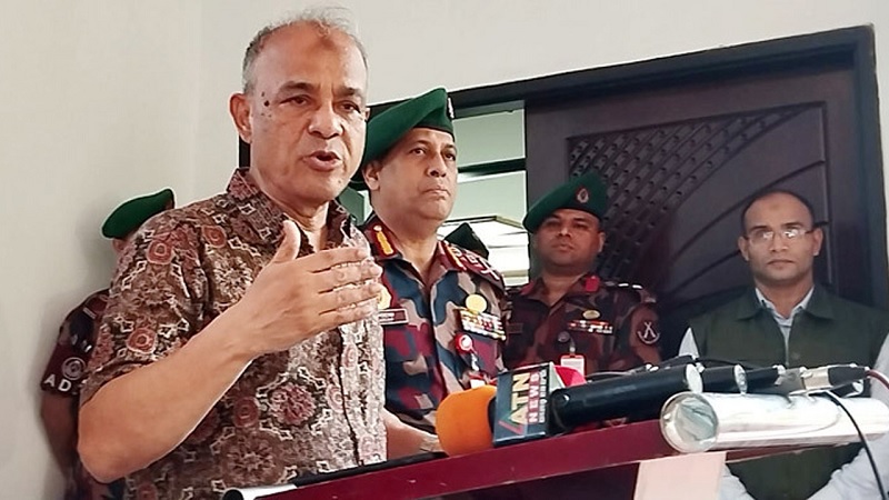 Home Affairs Advisor Lieutenant General Jahangir Alam Chowdhury speaks to journalists after inspecting the Border Guard Bangladesh (BGB) sector headquarters in Rajshahi on Saturday.