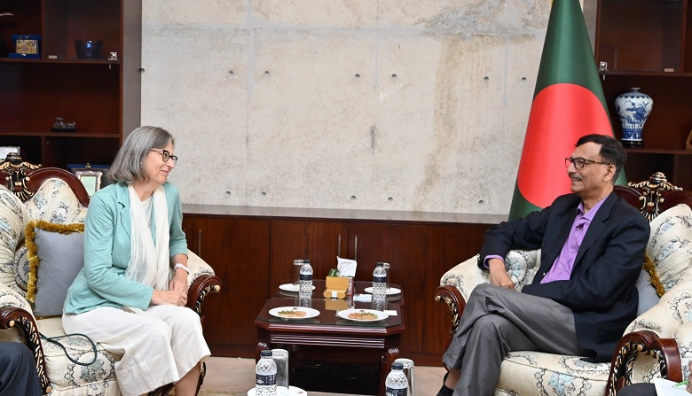 Non-resident Austrian Ambassador to Bangladesh Katharina Weiser (left) calls on Foreign Affairs Adviser Md Touhid Hossain at the Ministry of Foreign Affairs in Dhaka on Sunday