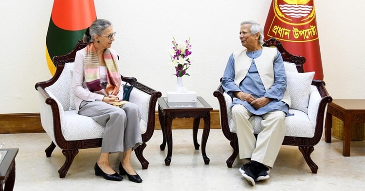 Non-resident Ambassador of Austria to Bangladesh Katharina Wieser calls on Chief Adviser Professor Muhammad Yunus at his office at Tejgaon in Dhaka on Monday