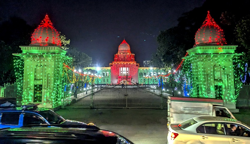 Iconic landmarks, government buildings across Dhaka city are illuminated with vibrant lights. Photo: AR Sumon