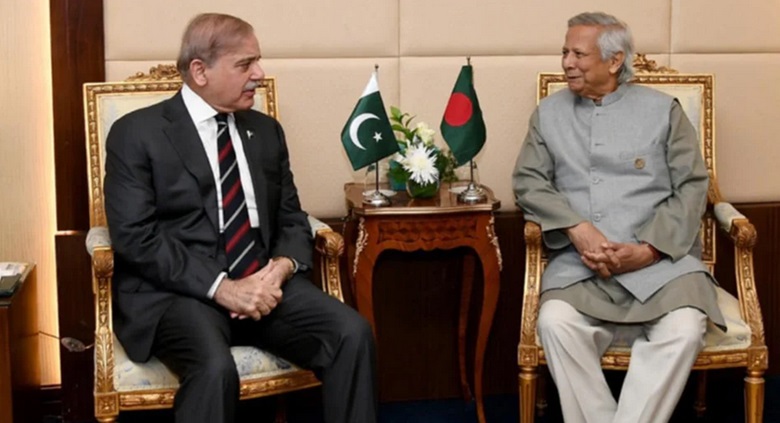 Bangladesh Chief Adviser Professor Muhammad Yunus meets Pakistan premier Shehbaz Sharif at a hotel in the Egyptian capital of Cairo on the sidelines of the D-8 summit on Thursday (December 19) 