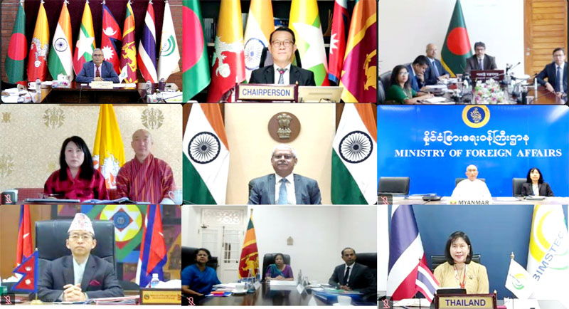 Representatives of seven BIMSTEC member state attend the Senior Officials Meeting virtually. Photo: Collected