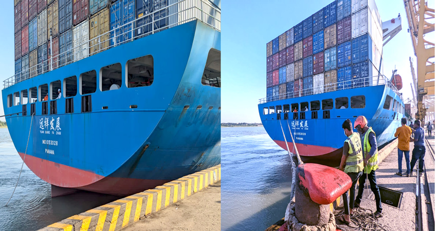 A Panama-flagged cargo vessel, 'MV Yuan Jian Fa Zhong' with 811 containers arrived in Chattogram port from Pakistan on Sunday. Photo: Observer