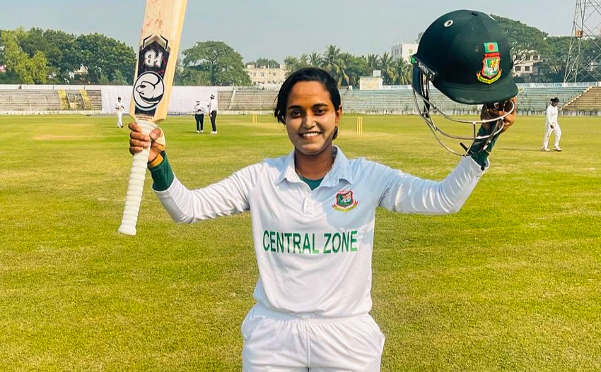 Nigar Sultana Joty celebrates her century on Monday. Photo: BCB