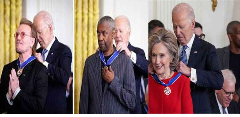  Joe Biden awards Presidential Medal of Freedom to U2 frontman Bono, Denzel Washington, and Former US Secretary of State Hillary Clinton